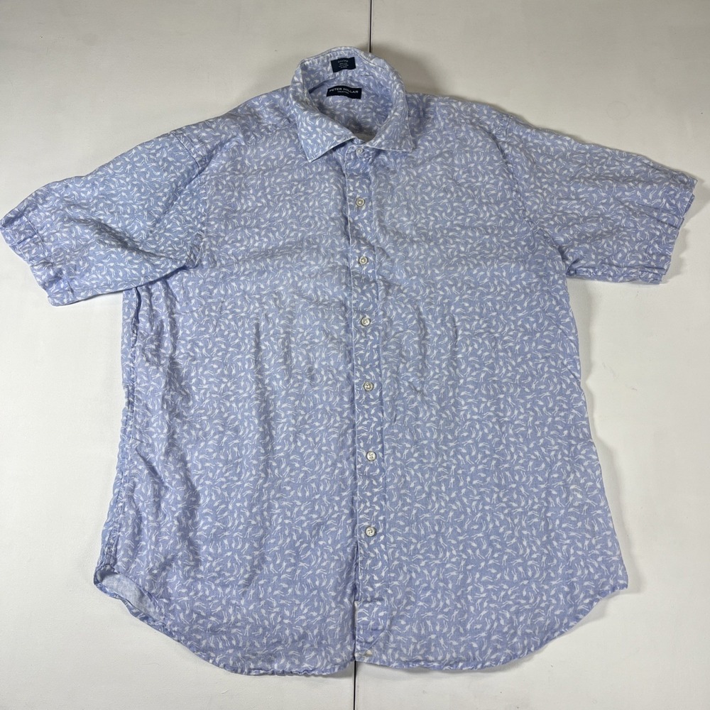 Peter Millar Collection 100% Linen Shirt Button Up Short Sleeve Scuba Men's XL